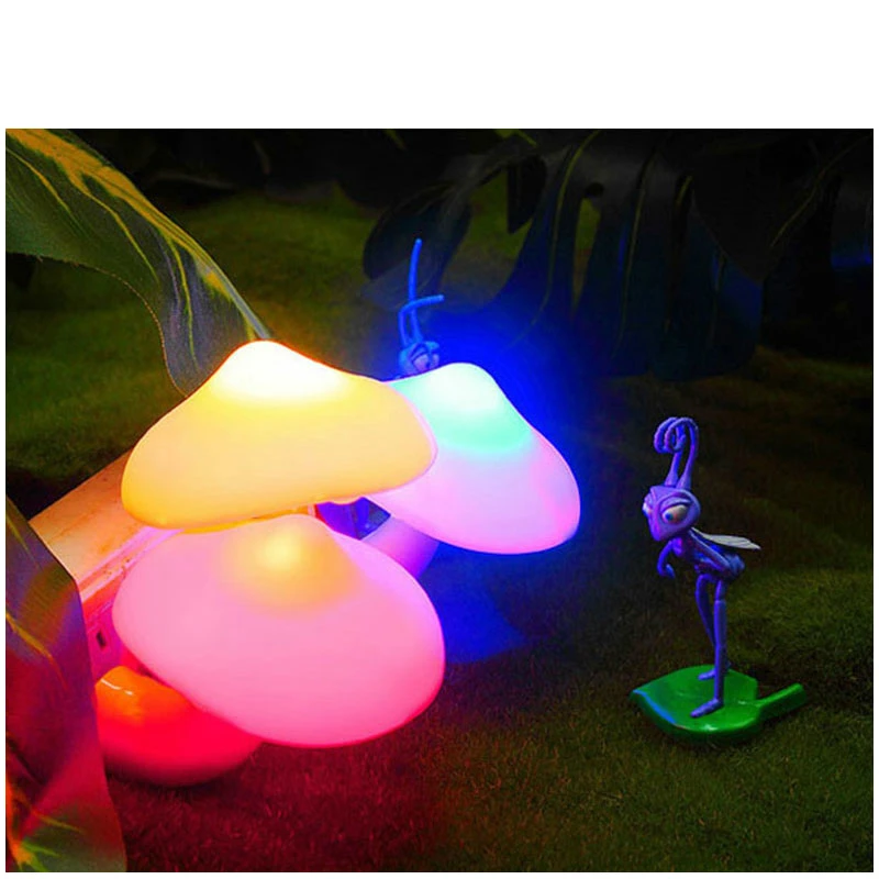 2PCS LED Mushroom Night Light US/EU Plug Sensor Control Yellow/Blue/Green/Red/Colorful Lighting Christmas/Valentine Gift