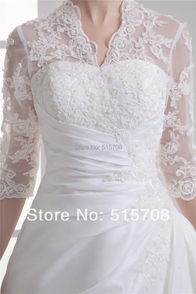 V Neck Lace White Ivory Hollow Back Bridal Gowns Half Sleeves Lace Up Court Train A Line Wedding Dresses Custom Make