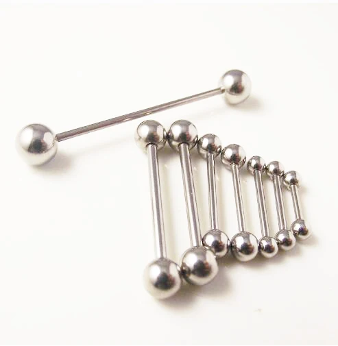 2 Pieces 14G 316L Stainless Steel Straight Industrial Tongue Barbell Tongue Nipple Bar Ring Piercing Body Jewelry