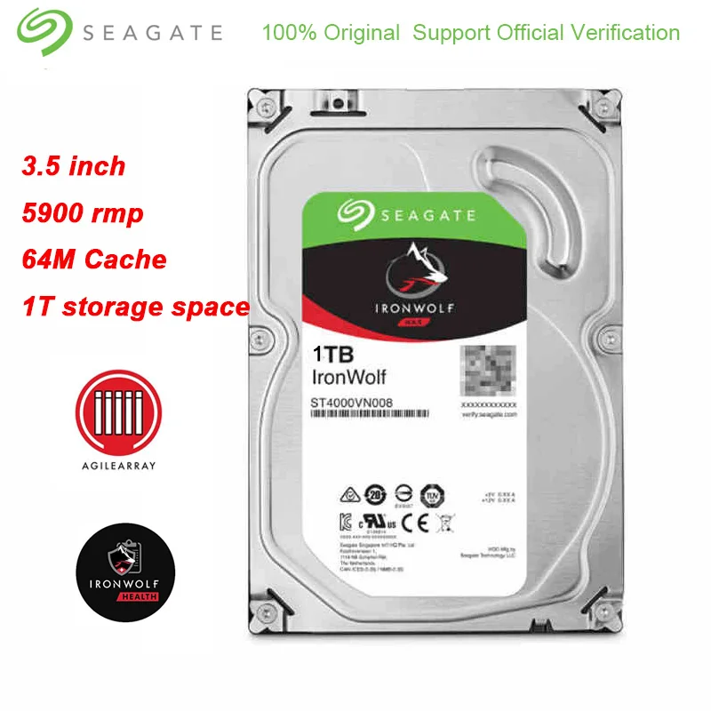 Seagate Asli 1TB Ironwolf HDD NAS SATA 6 Gb/s NCQ 64MB Cache 3.5-Inch Internal Agilearray Cache hard Disk Drive