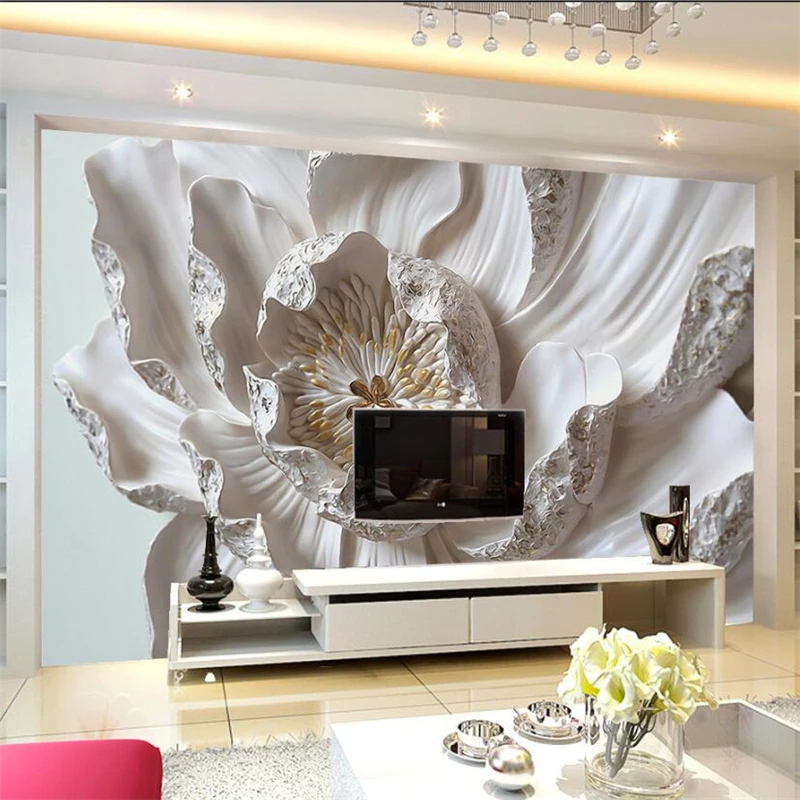 

wellyu Custom wallpaper papel de parede 3d Large flower embossed background wall 3D flower decoration painting flower mural