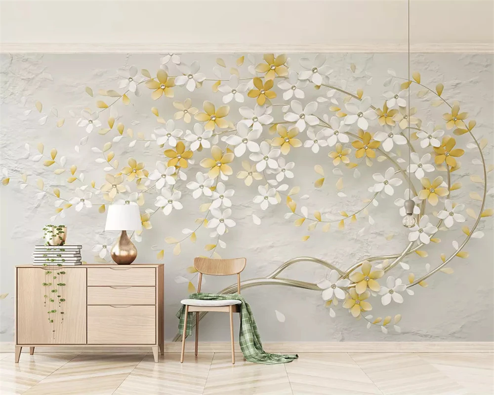 beibehang Custom classic wallpaper new small fresh lemon yellow 3D stereo flower relief background papel de parede 3d wallpaper