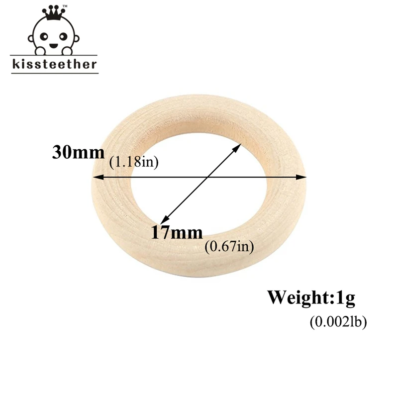 حلقة خشبية طبيعية لتسنين الأطفال ، لعبة مونتيسوري للأطفال ، إكسسوارات تسنين عضوية ، قلادة تصنعها بنفسك ، 30 * * ،
