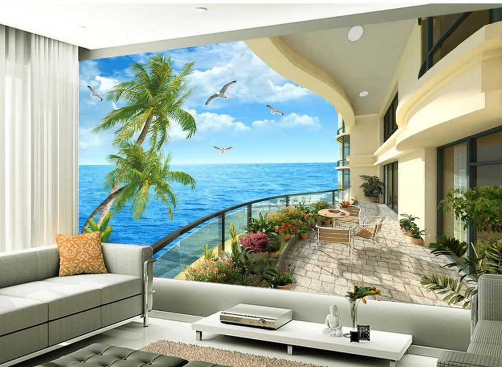 

Balcony TV setting wall scenery 3d room wallpaper landscape 3d murals wallpaper for living room Home Decoration