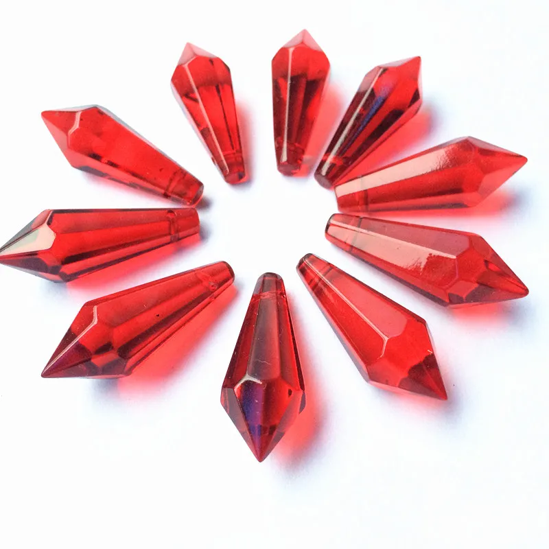 10pcs 36MM Red Crystal Icicle Prisms Ornaments (Free Rings) DIY Glass Beads Curtain/ Chandelier Parts Garland Hanging Pendants