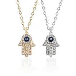 Turkish Hamsa Hand Fatima Crystal Necklace For Women Men Evil Eye Necklaces Adjustable Clavicle Long Chain Lucky Jewelry Gifts