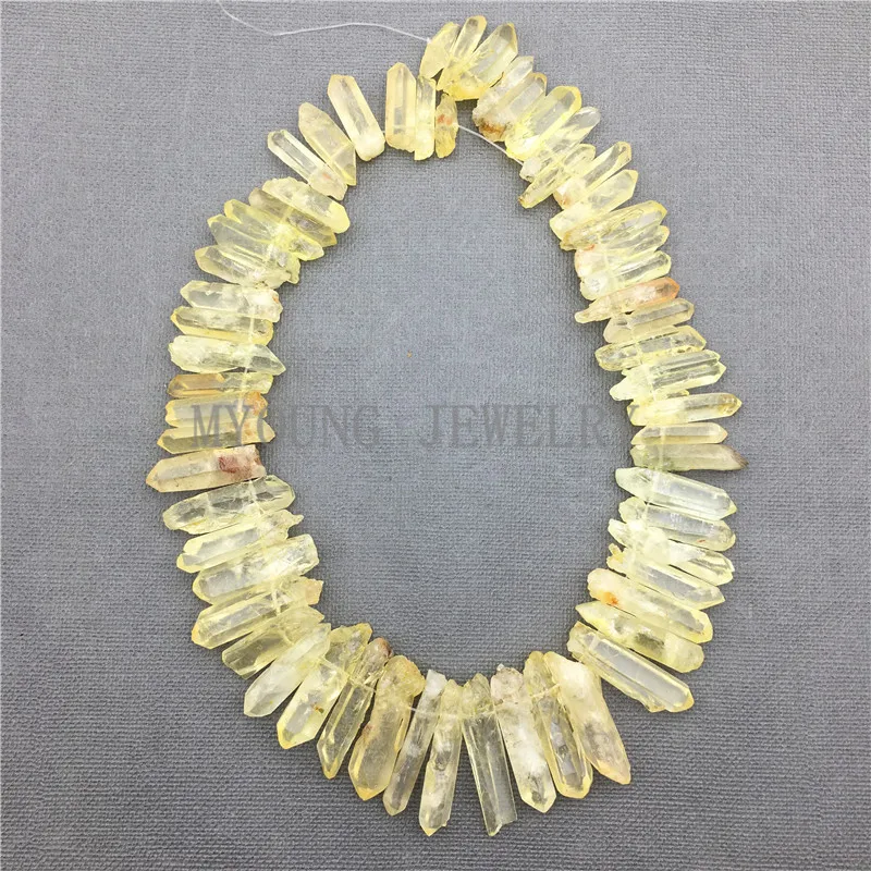 MY0585 Natural Lemon Crystal Matte Yellow Quartz Stick Beads,Healing Spike Point Top Drilled Necklace Making Beads