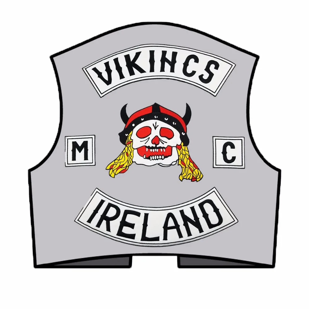 Vikihcs Ireland MC ricamo Patch moto ferro su gilet Rider Biker Skull Evil Satan Back Patch per abbigliamento Applique