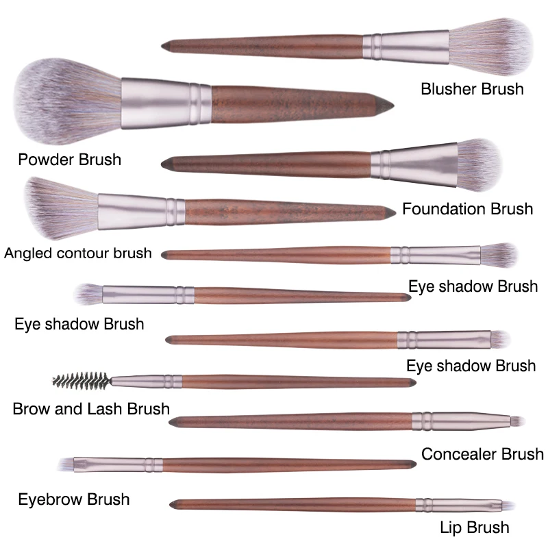 RANCAI 11pcs Makeup Brushes Set Walnut Handle Powder Blusher Lip Eyeliner Eyeshadow Microcrystalline silk Brush Beauty Tools Kit