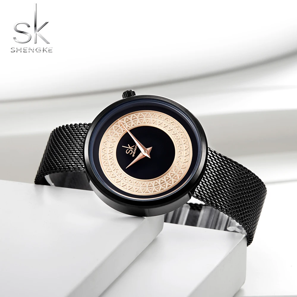 Shengke Nieuwe Jurk Vrouwelijke Horloge Vrouwen Metalen Mesh Mode Quartz Horloges Klassieke Dames Klok Luxe Merk Relogio Feminino