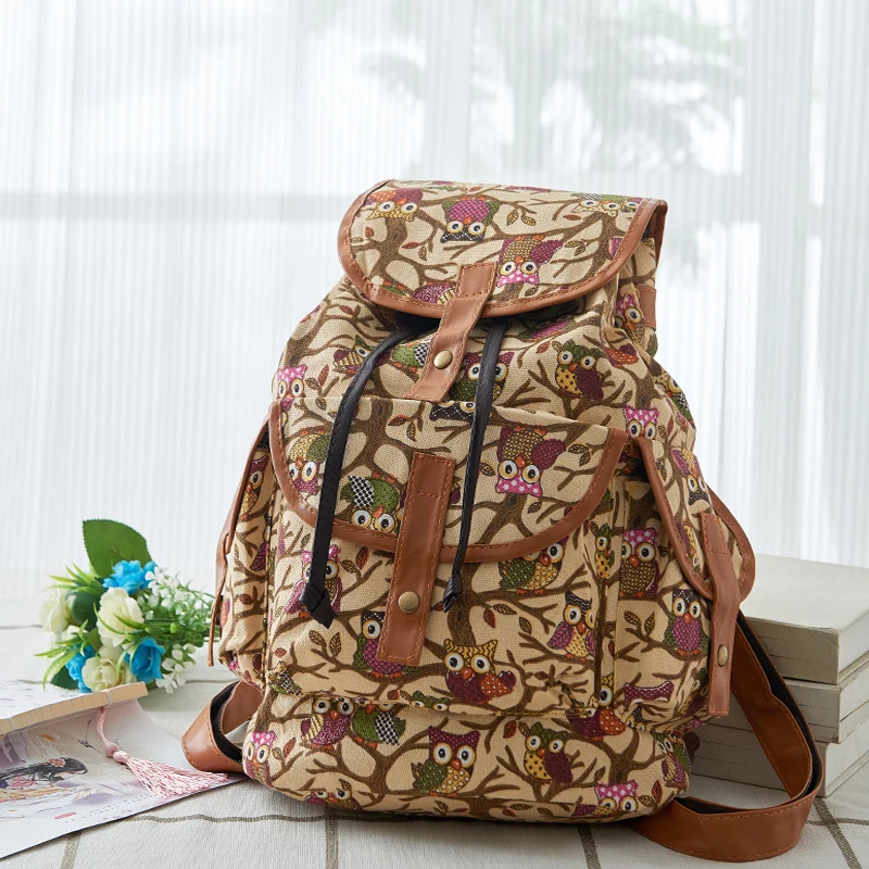 

More colors Classic owl pattern women backpack vintage lovers travel backpack casual canvas backpack