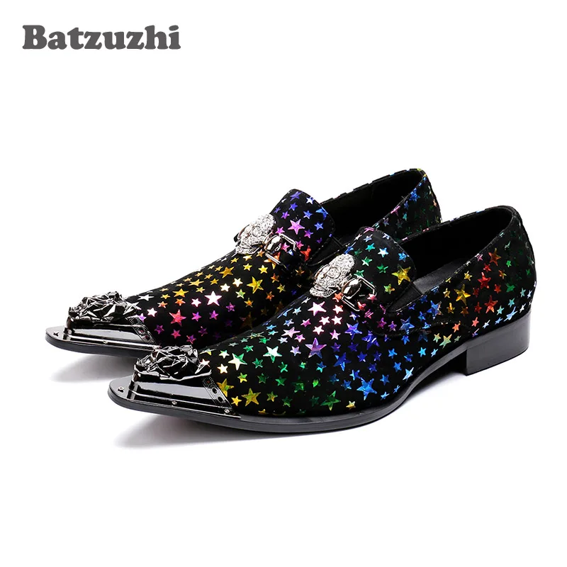 Batzuzhi Brand Italy Fashion Men Dress Shoes Pointed Metal Tip Muti Rock Party Shoes Men Zapatos Hombre,Big Sizes US6-US12