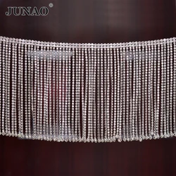 JUNAO 45cm/lot Glitter Clear Glass Rhinestone Chain Fringe Metal Strass Tassel Trim Crystal Ribbon Clothes Applique