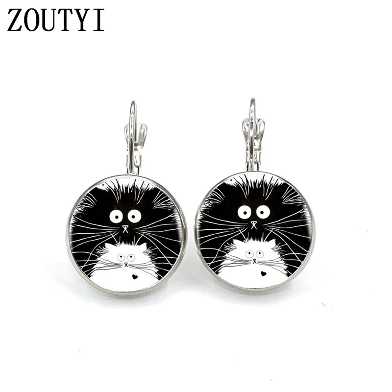 Новые-Гламурные-Модные-индивидуальные-черно-белые-серьги-с-узором-кошки-выпуклые-стеклянные-серьги-с-инкрустацией-женские-Украшения