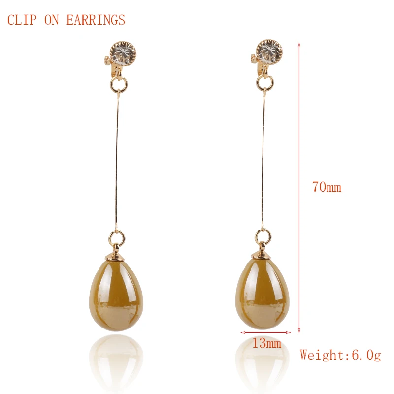 New Arrival High Quality Resin WaterDrop Clip On Earrings no Hole Luxury For Women Girl Porm Party Ear Clip Fashion Jewelry