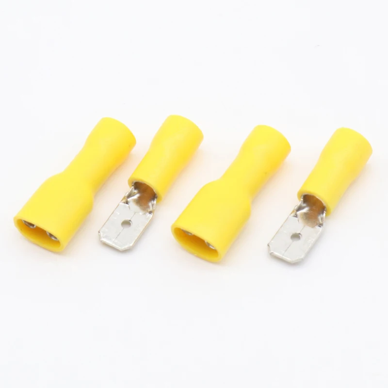 6.3mm Yellow 25 Female 25 Male Spade Insulated Electrical Crimp Terminal Connectors