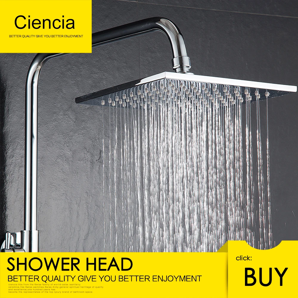 Ciencia Brass Chrome 8 Inches Square Rain Shower Head  Pressuried Shower head Powerful Spray Top shower with Silicone