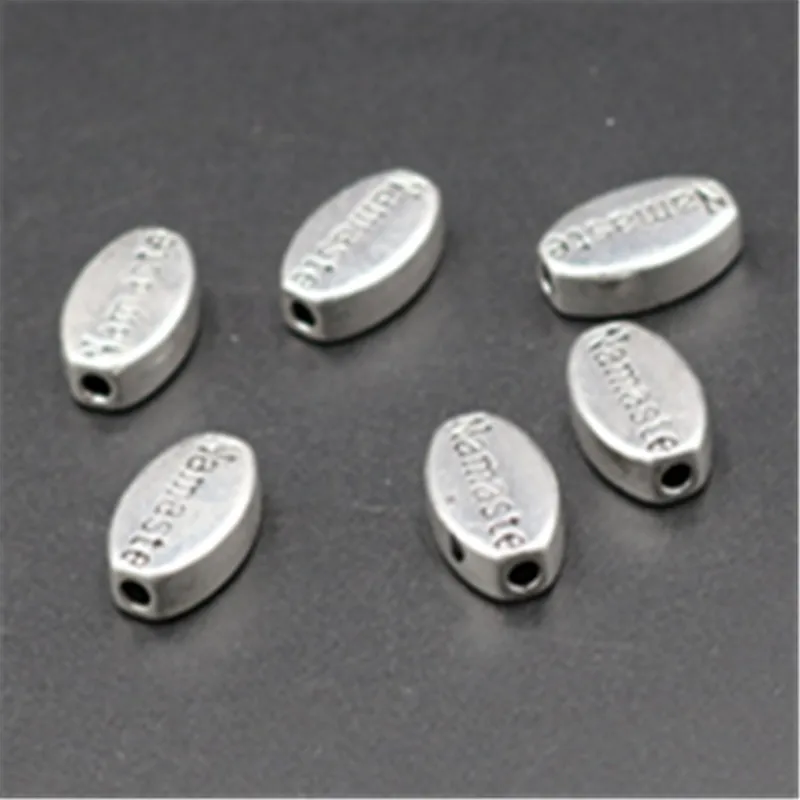 WKOUD 15pcs Silver Color namaste glamour Oval Alloy Pendants For Bracelet Necklace DIY Jewelry Handmade A712