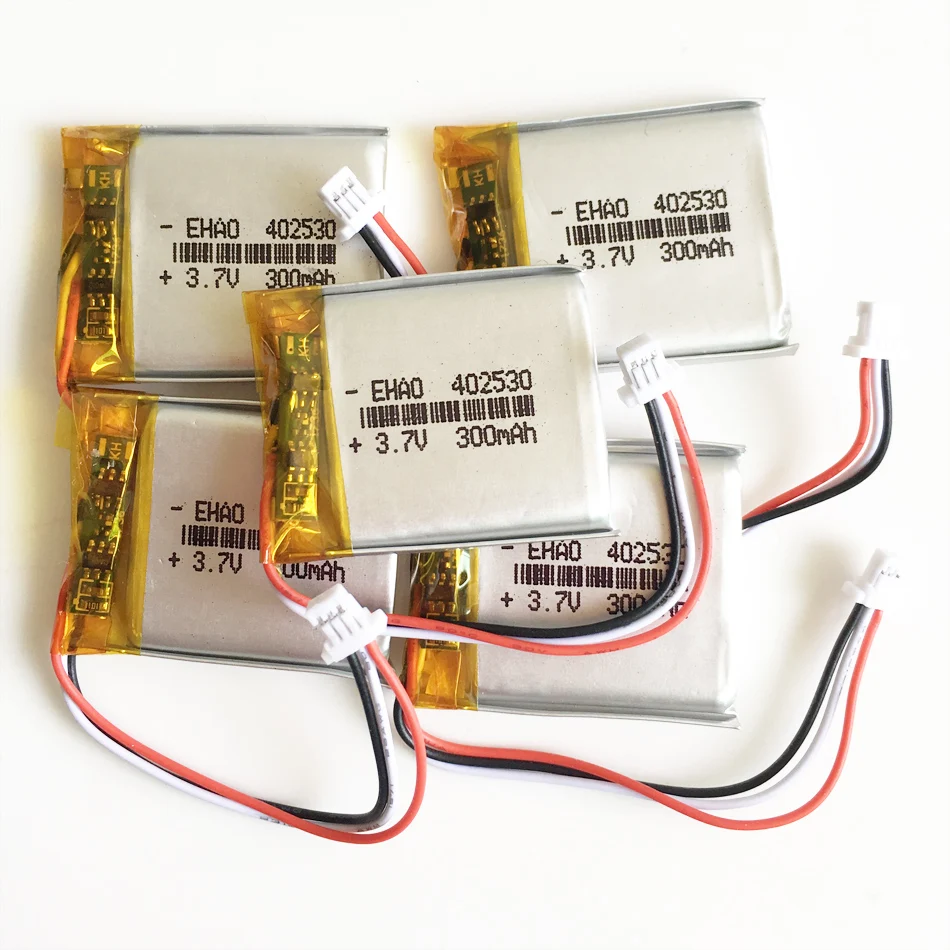 5 PCS 3.7V 300mAh Lithium Polymer Lipo Rechargeable Battery With JST 1.0mm 3pin Connector 402530 For MP3 GPS Headset Smart watch