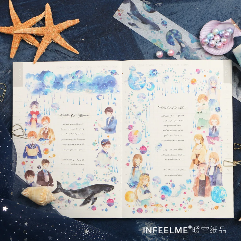 Ocean Starry sky Whale paper washi tape fairy tale Animal Alice masking tapes for diary album scrapbooking decoration Stationery