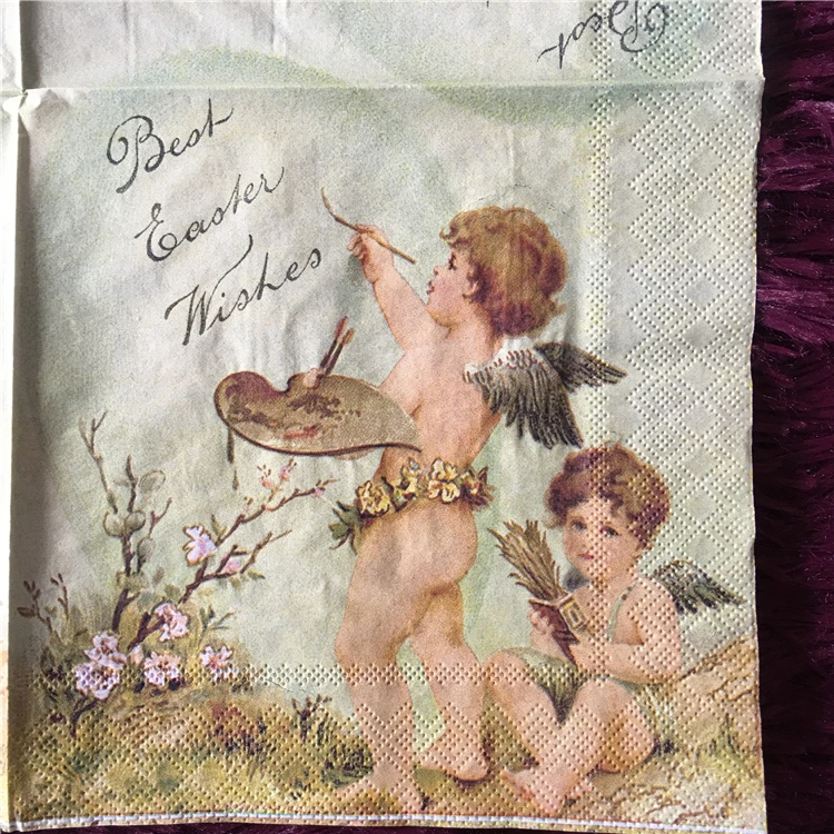 Napkin paper tissue Angel brother Cupid pattern vintage handkerchief decoupage wedding christmas birthday party cafe decor mat