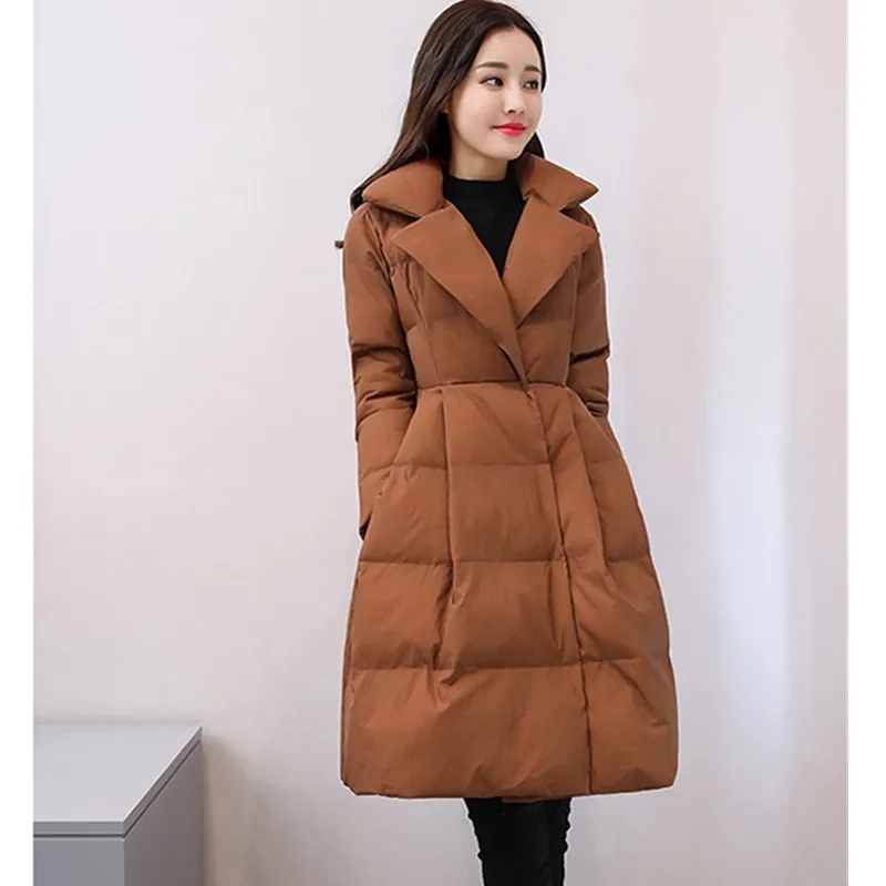 UHYTGF Winter Jacket Women Parkas Down Jacket Thicken Warm Overcoat Bow Slim Skirt Style Lapel Korean Cotton Coat Female 1001