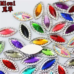 Micui 100PCS 7*15mm AB Clear Horse Eye Resin Rhinestone Flatback Gems Strass Crystal Stones For Dress Crafts Decorations MC537