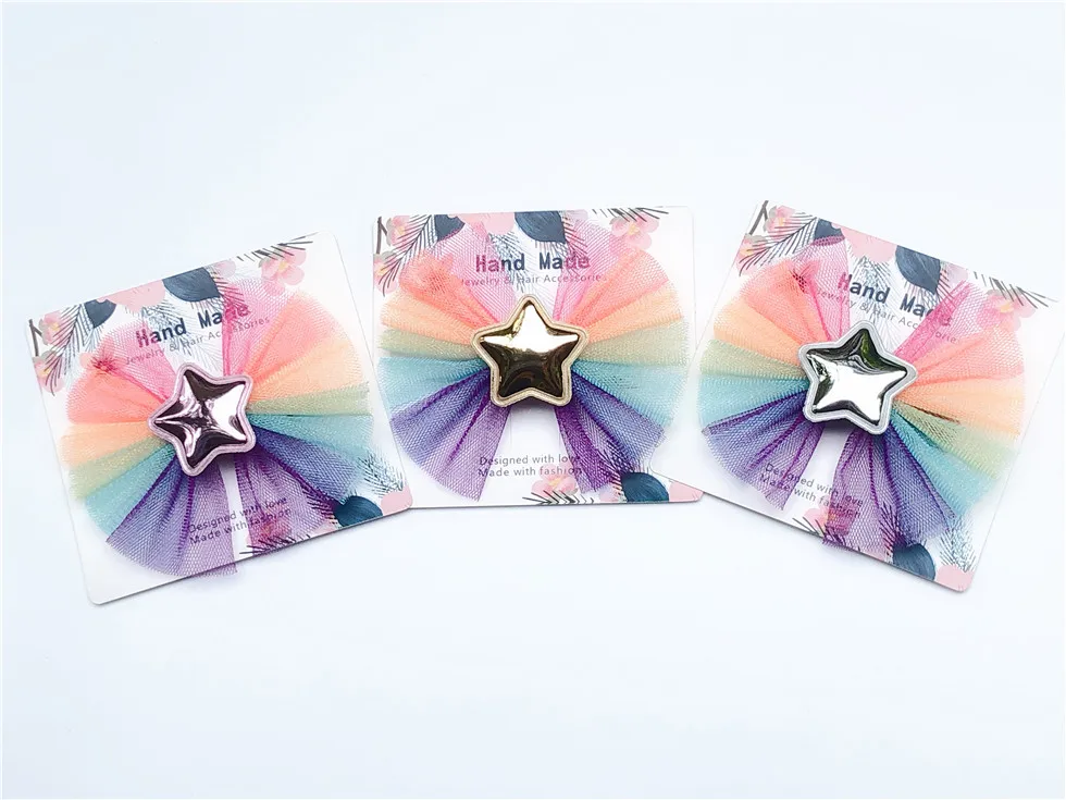 Boutique 15pcs Fashion Cute PU Star Bowknot Hairpins Gradient Rainbow Ribbon Bow Hair Clips Princess Headwear Hair Accessories