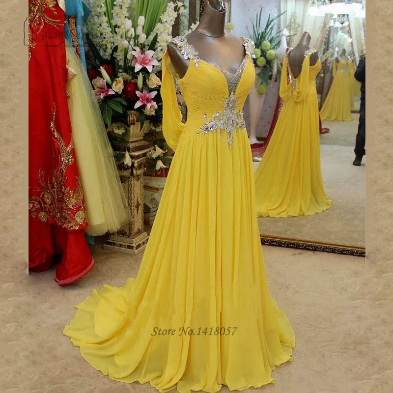 Plus Size Emerald Green Prom Dress 2016 Yellow Crystal Chiffon Ombre Dress for Graduation Vestidos de Baile Long Evening Gowns image 6
