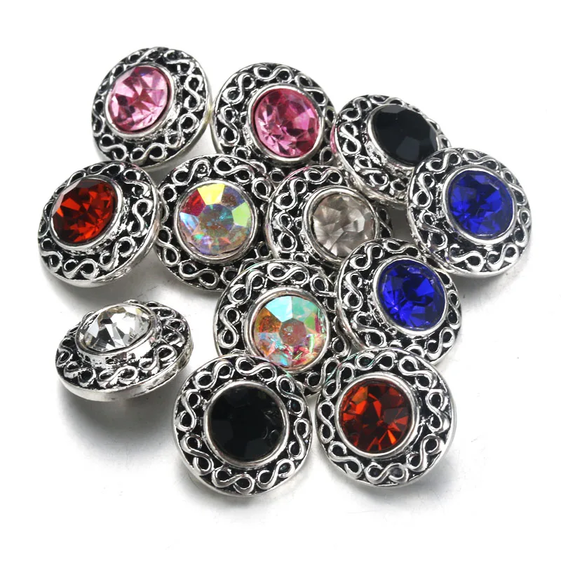 10pcs/lot 6 Color 12mm Snap Jewelry Lot Vintage Rhinestone Metal Snap Buttons fit DIY 12mm Sivler Snap Bracelets Jewelry 9825