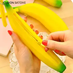 Jonvon Satone 1pcs Silicone Pencil Bags Cute Banana style Kawaii Pencil Bag Children School Bags Stationary Zipper Pencil Bag