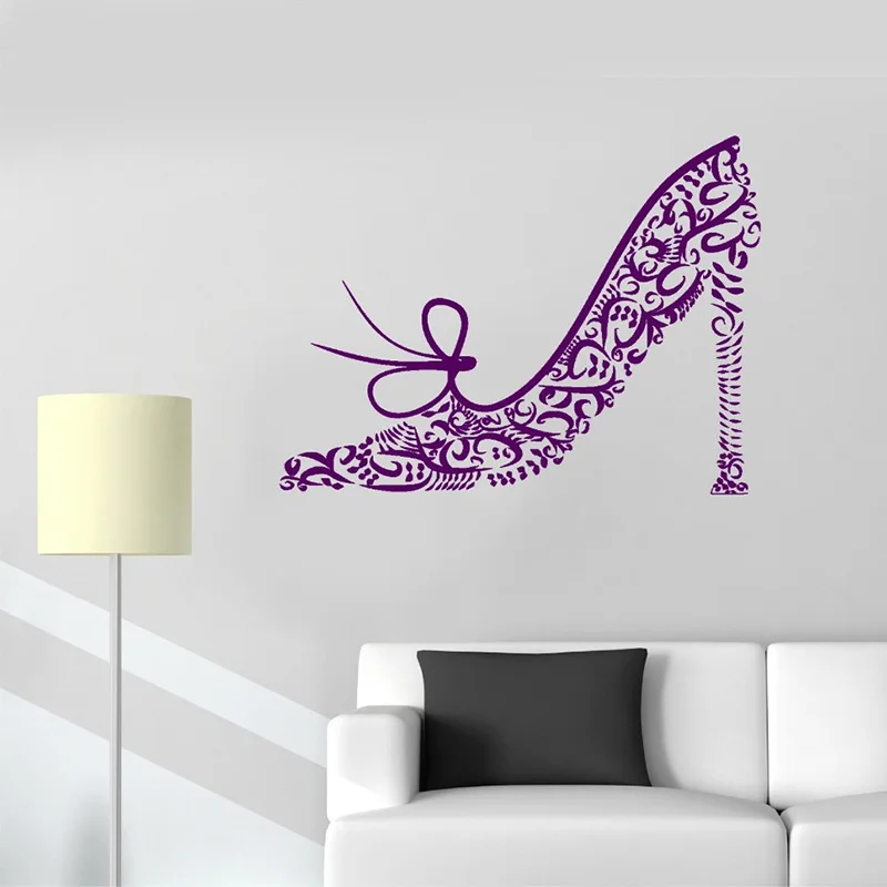 New Vinyl Decal Shoe Fashion Style Woman Girl Room Decoration Wall Stickers