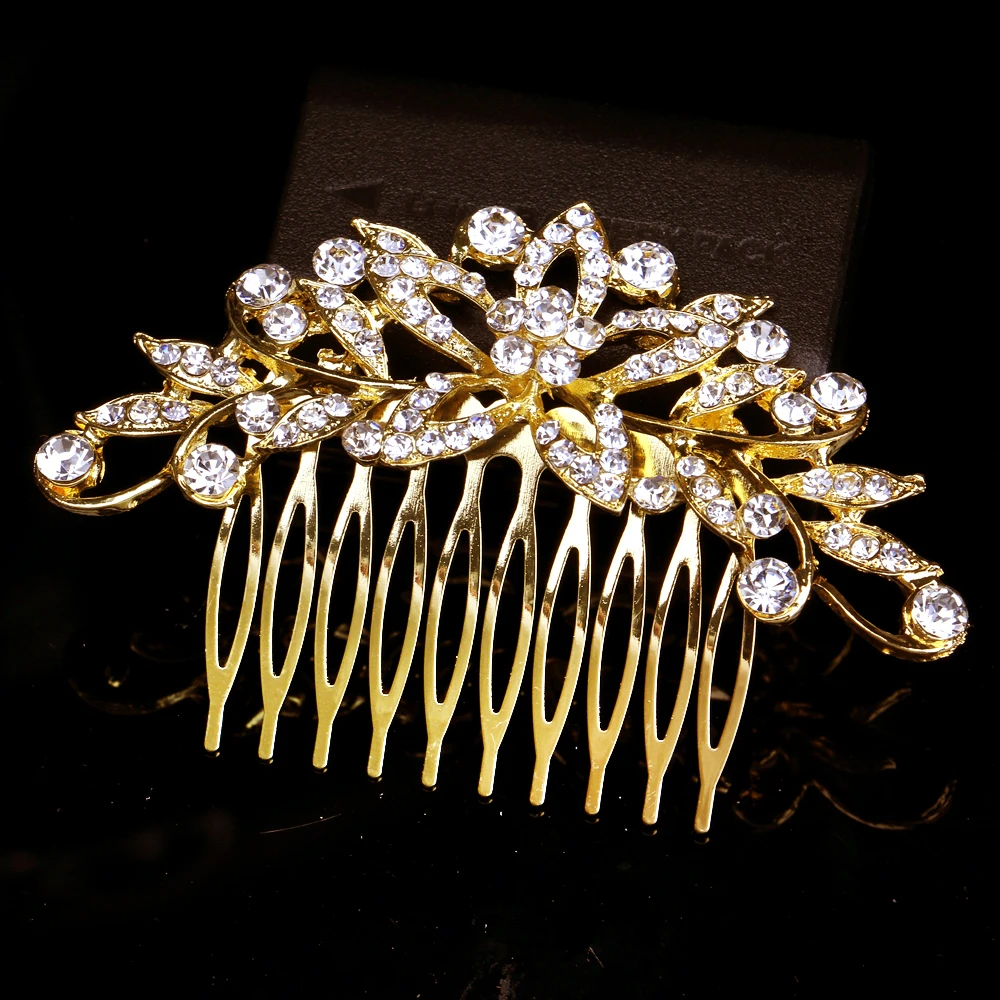 TREAZY Gold Color Wedding Hair Combs For Women Charm Pearls Crystal Bridal Hair Accessories Birthday Party Headwear Brides Tiara