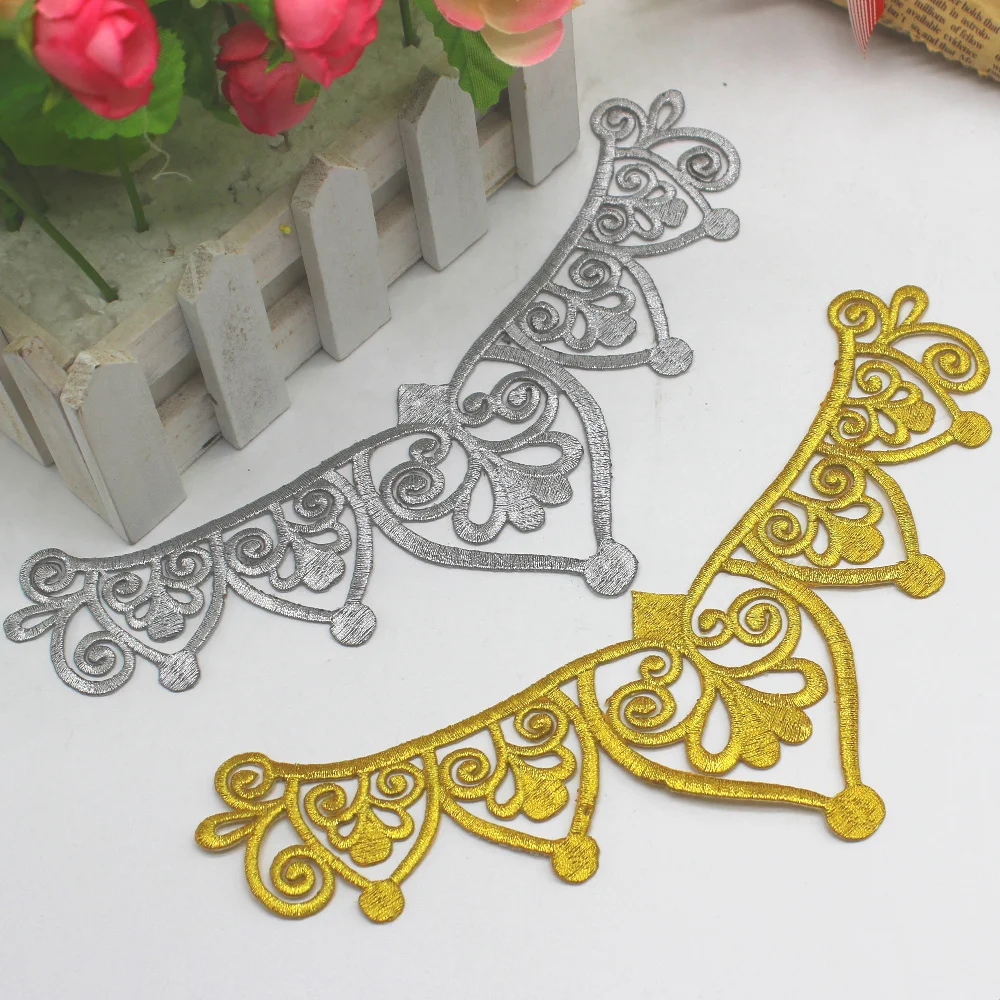 Gold Embroidered Patches Iron On Royal Crown Diy Trims Shiny Metallic Gold And Silver 22cm*8cm