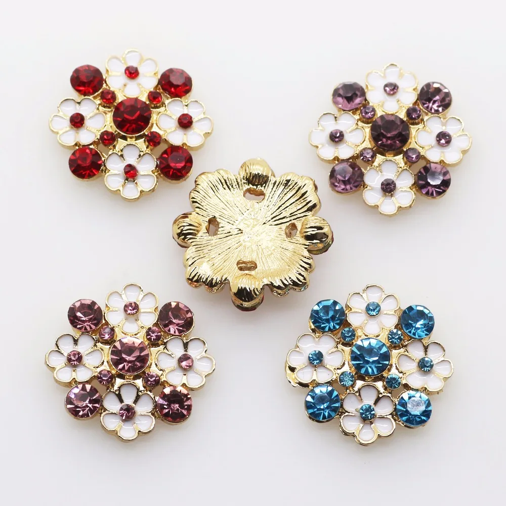 New Buttons 5pc/lot Spray Painted(FlatBack / Buckle)Metal Button Crystal Rhinestone DIY Jewelry Parts For 22mm
