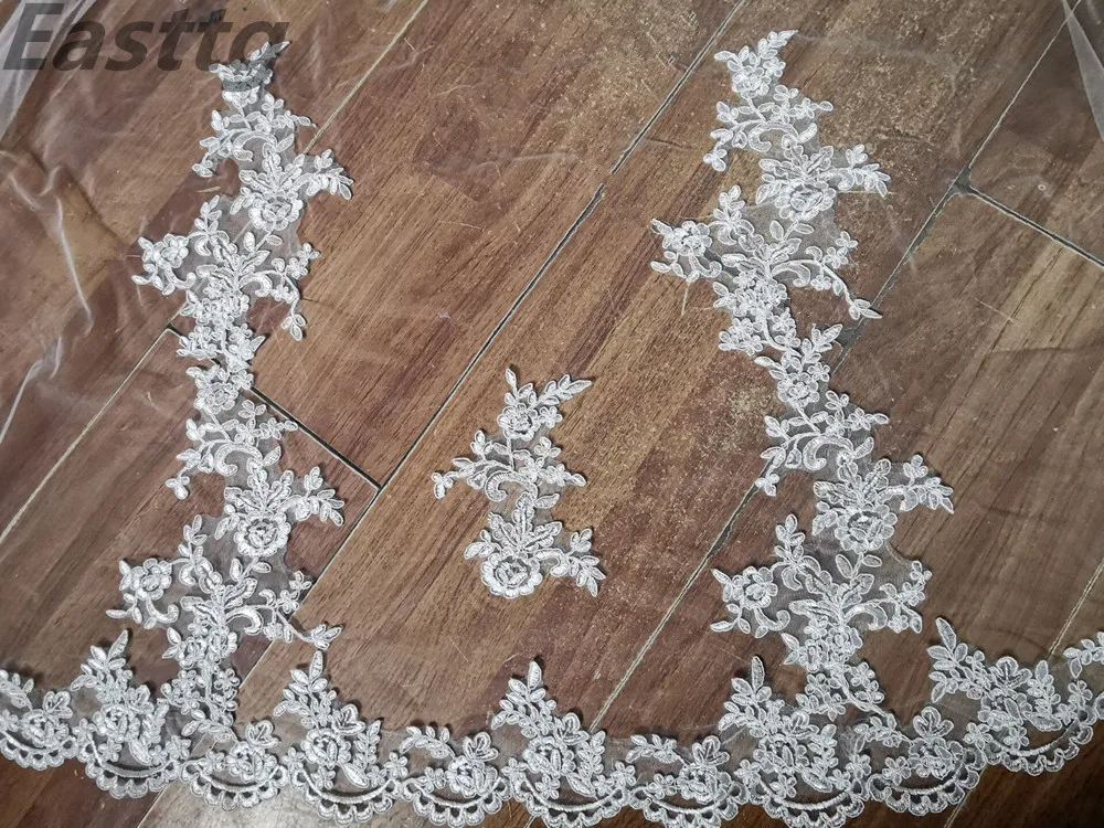 Mới Ảnh Thật Trắng/Ngà Cô Dâu Vân Appliqued Mantilla Velos De Novia Cưới Voan Dài Với Lược Cưới Phụ Kiện