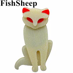 FishSheep New Cute Acrylic Cat Brooches for Women Acetate Fiber Animal White Fox Brooches Ladies Lapel Pin Broches Gifts