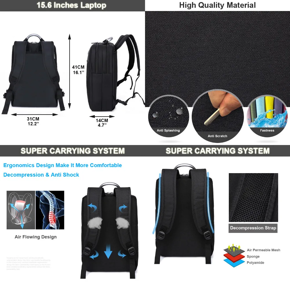 Fashion Backpacks Black Business Bag For 15.6\