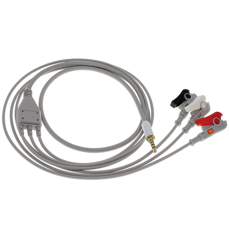 3.5mm DC plug ECG EKG HOLTER one-piece 3 lead cable and leadwire,AHA or IEC,snap or clip.