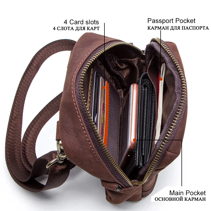 CONTACT\'S genuine leather vintage men phone bag for belt shoulder bag with card holders male travel waist pack crossbody bags