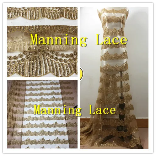 

Latest gold color African French net Lace Fabric with glitter High Quality African wedding Tulle Lace Fabric 5yards