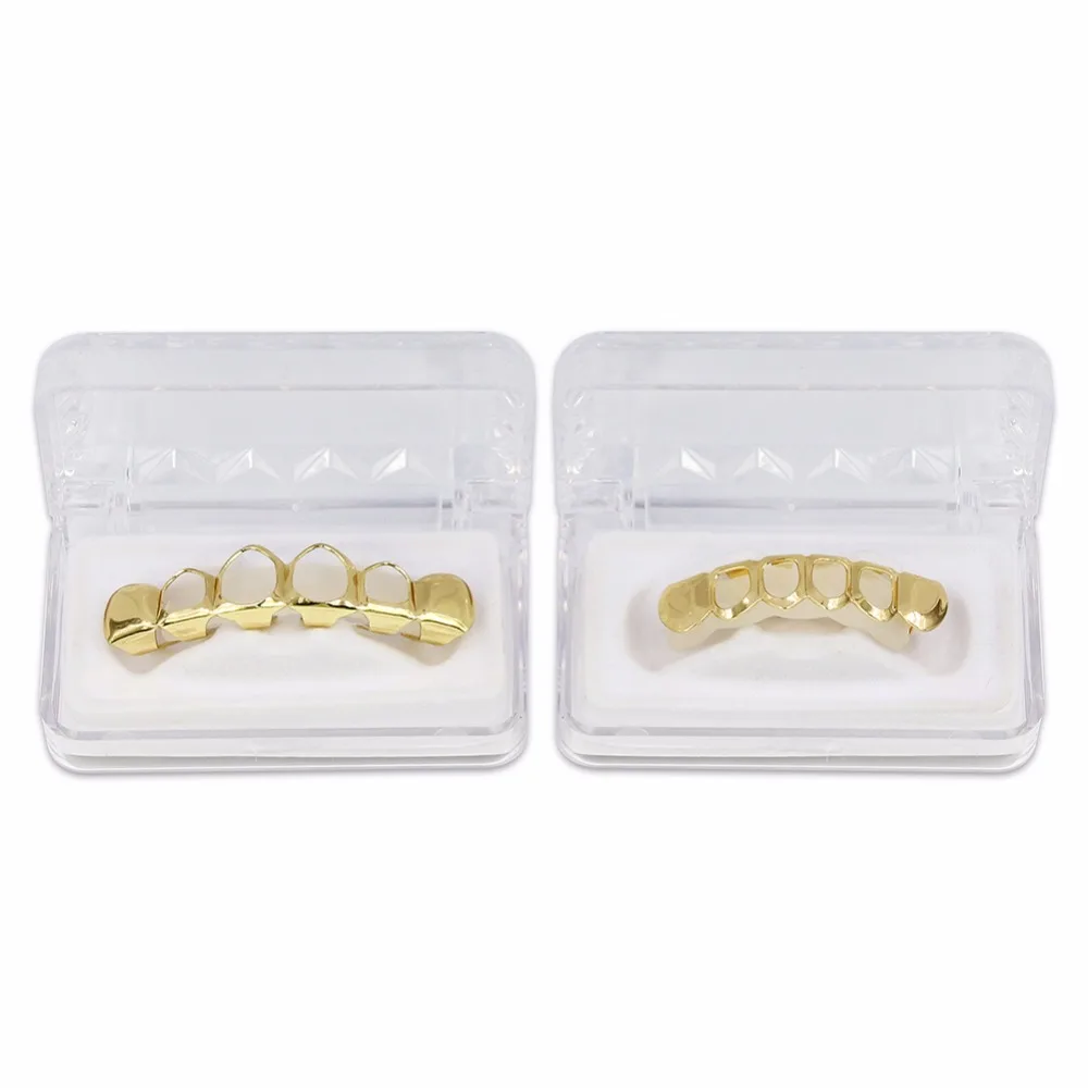 Real Shiny! New Fit Rose Gold Color Plated Vampire Four Open Face Hallow Gold Grillz Set For Christmas Gift.Party