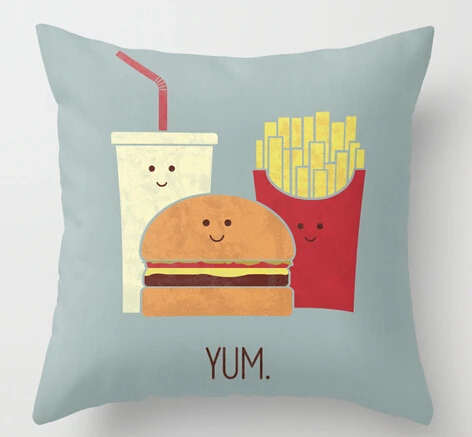 Popular one My Favorate Fast Food Hamburger Chips Juice Luxury Printing Square Zippered Nice Throw Pillowcase Funny Case