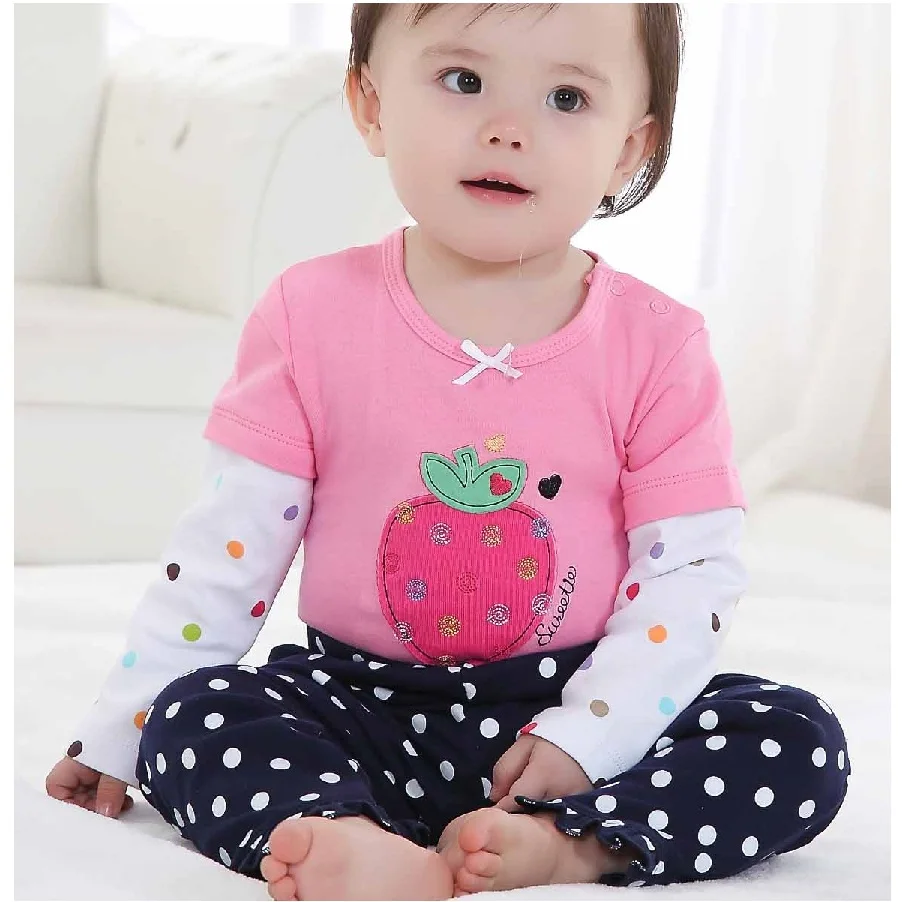 

Strawberry Baby Girls clothes Suit Overall Pants Sets Toddler jumpsuit pink Girl's Suits Trousers Baby's Bodysuit 6-12month