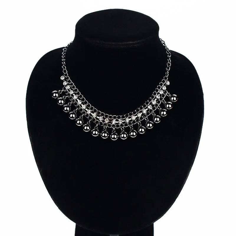 Newest Luxury Jewelry vintage Black Balls Crystal Necklace. Charm collar statement choker necklaces & pendants for women #N068