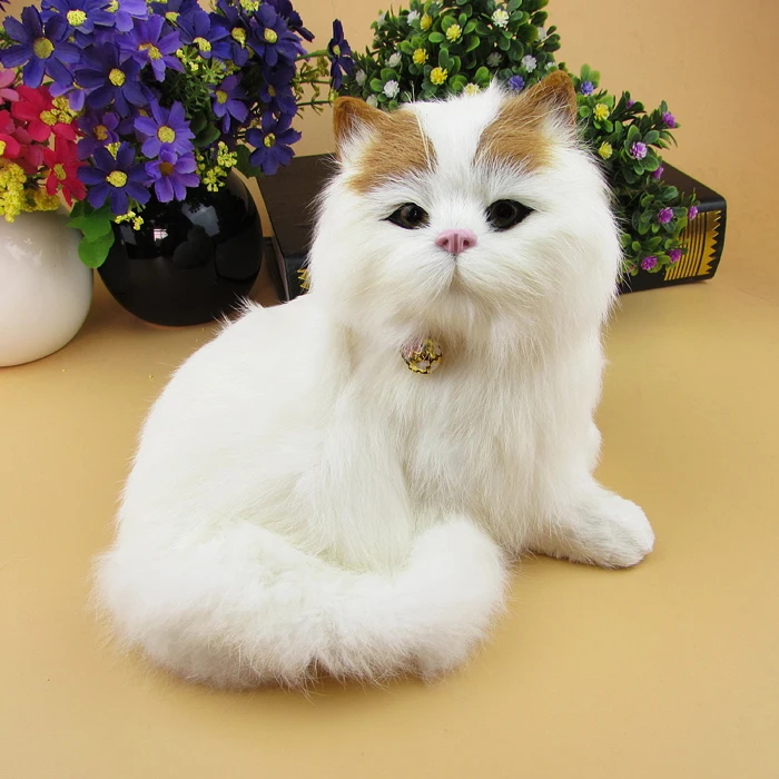 

lovely cat about 17x16cm furry fur bell cat ,sound miaow cat model decoration gift h1322