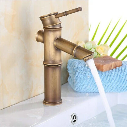 

Bamboo shape faucet Basin Mixer Taps Antique Brass Finished Hot and Cold Mixer Taps Deck Mounted basin tap torneira AF1035