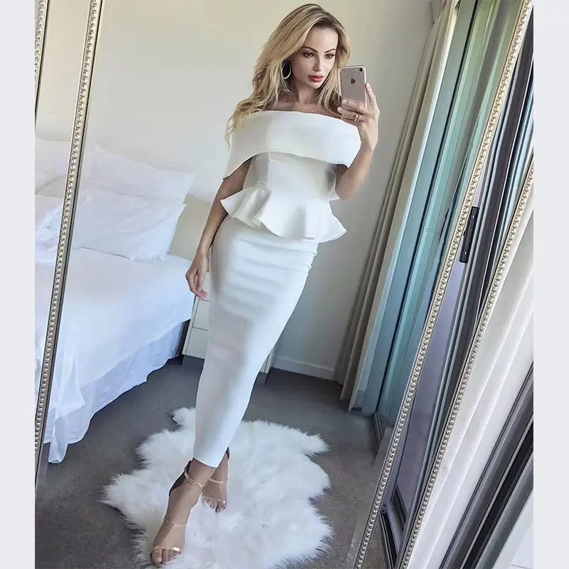 Corzzet Black Strapless Short Sleeve Waist Reffle  Dress Sexy Celebrity Evening Party Dress 2018 Women Dress Sexy Bodycon Set