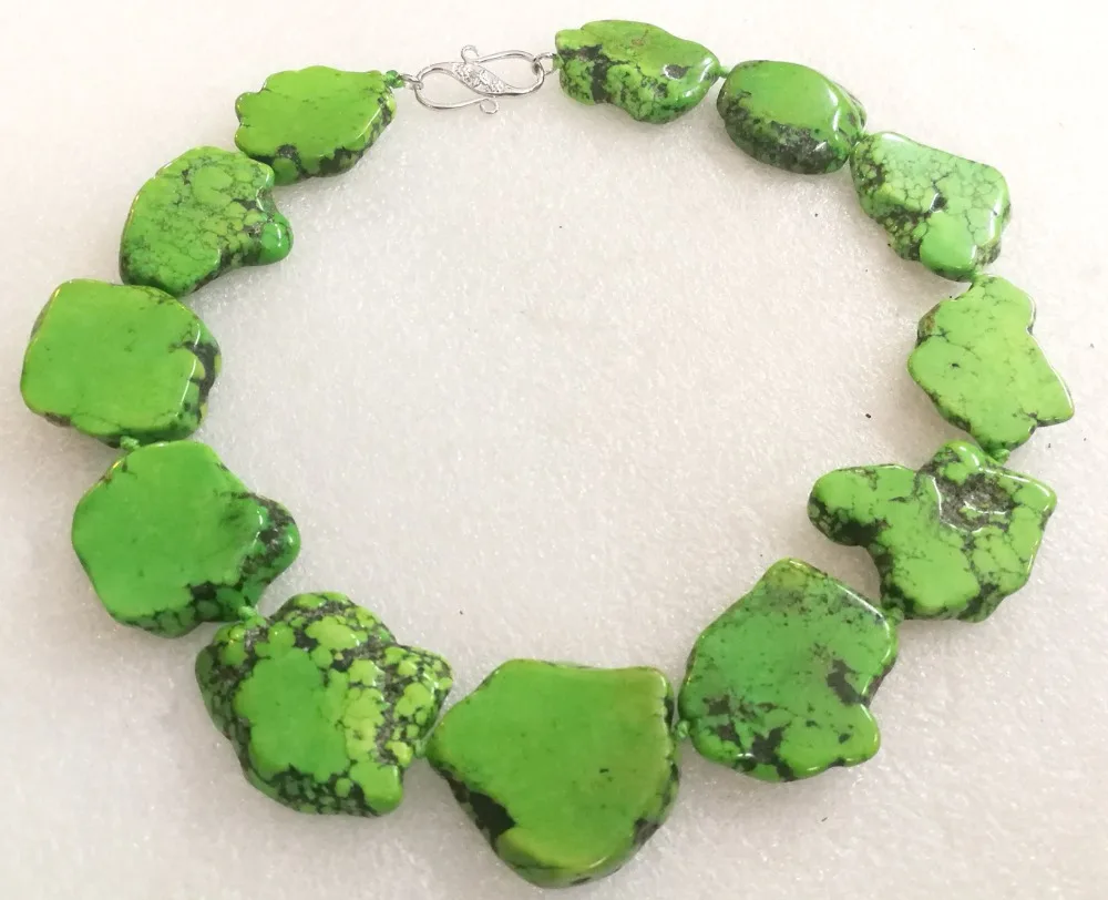 

20x35mm Bright Green baroque slice stone Necklace Jewelry irregular beads 45cm 18inch