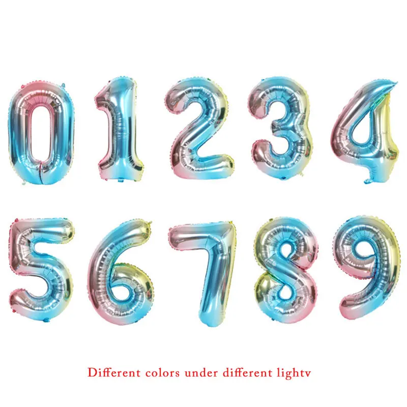 32 inch big rainbow color changing digital balloon Aluminum foil number balloons wedding happy birthday party decoration globos